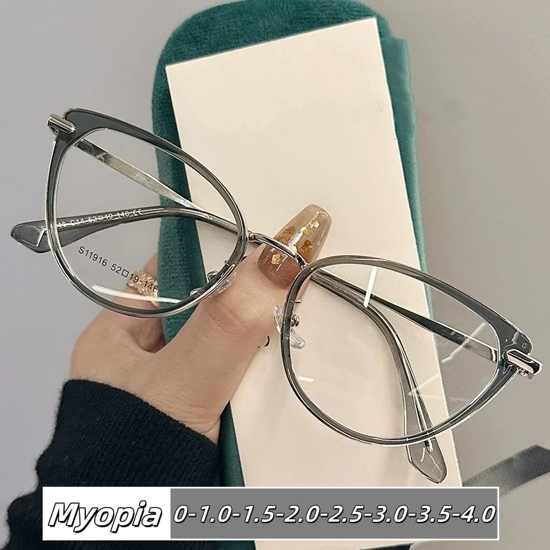 2025 Cat Eye Eye Square Ochrana očí blízko nahraná módna krátkozrakosť okuliare Profesionálne ženy Muži okuliare Diopter na -4.0