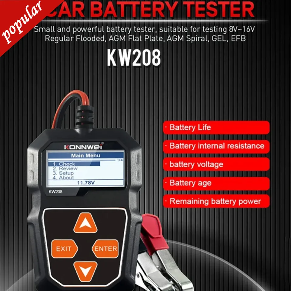 2025 Digital Automotive Battery Tester, testovací nástroj na kapacitu batérie, 12 V, 100-2000CA, KW208