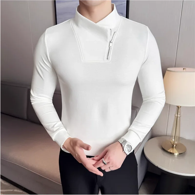 2025 Dizajn módneho zipsu polovičné vysoké golierové tričká Vysoko kvalitné pánske dlhé rukávy Slim Fit Elastic Botton Casual Cast Tacs 4XL-M-M
