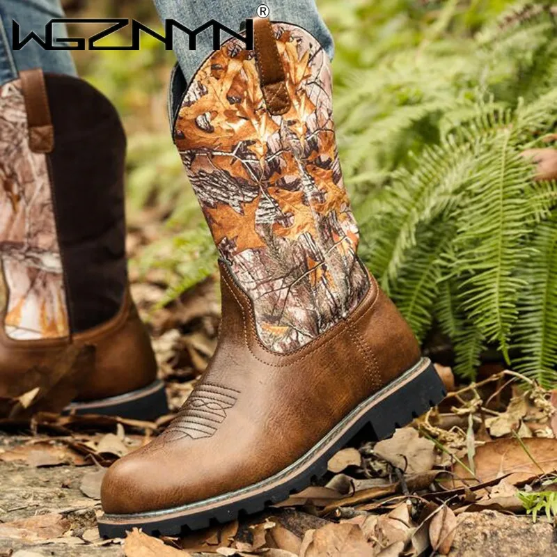 2025 Fashion Cowboy Boots Vintage Pánske rytierske snehové topánky veľkej veľkosti Motocykel Prekrytá pánske sklzové výšivky procesné topánky