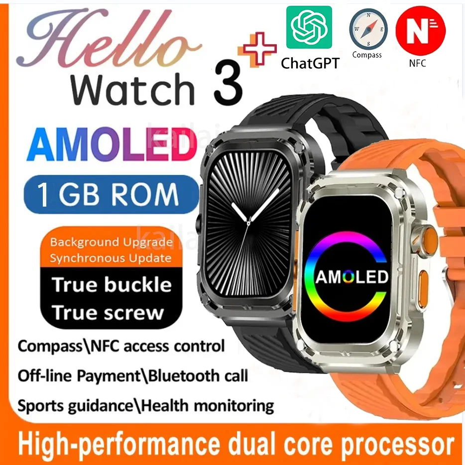 2025 Hello Watch 3 Ultra Smart Watch Series 10 AMOLED obrazovky 1 GB ROM Local Music NFC 173 Športové režimy ebook Men Dámske smartwatch