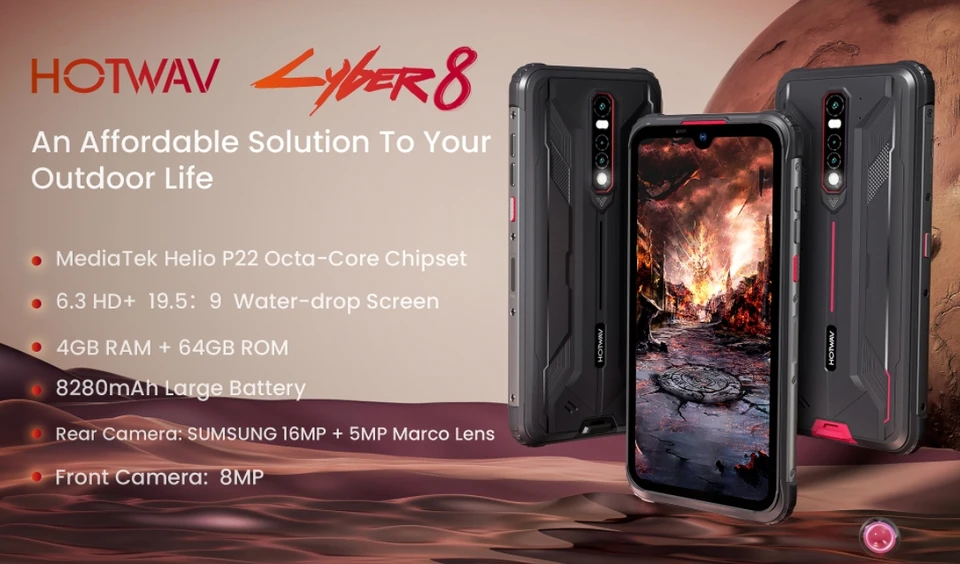 2025 HOTWAV Cyber ​​8, Helio MTK6762d 120Hz 6,26-palcový obrazovka, NFC Triple Proof 4G Smartphone, 4 GB RAM, 64 GB ROM 48 hodín prepravy