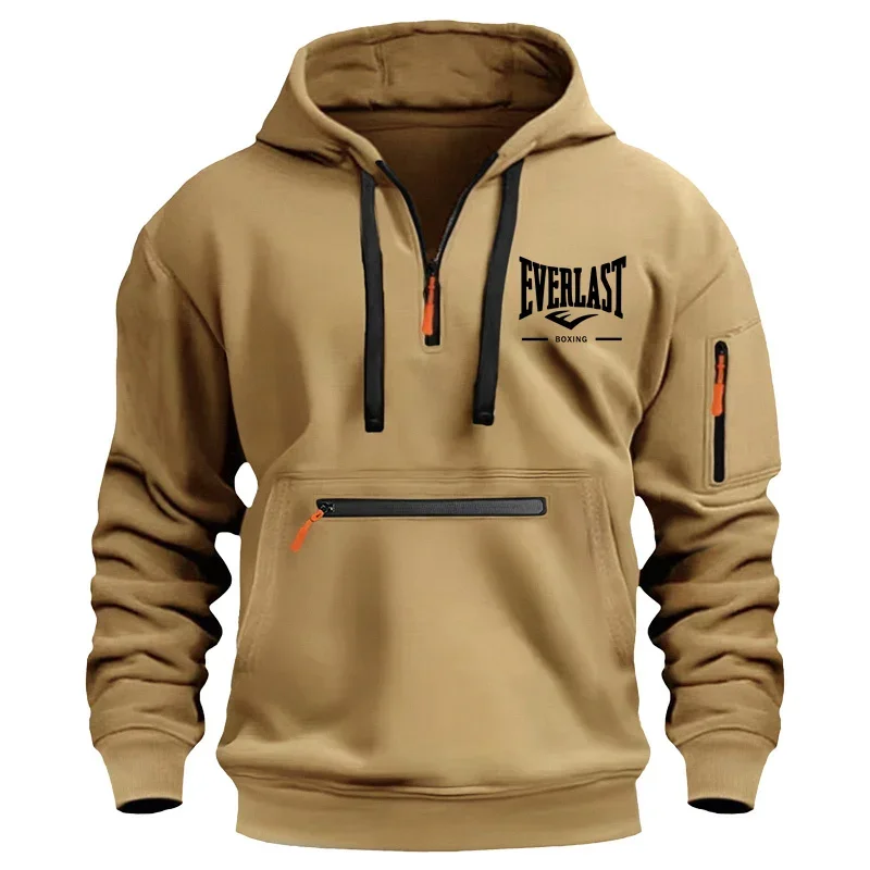 2025 Jesenná a zimná pánska značka Loose Hooded Jumper Multi-Zipper Design s dlhým rukávom fitnes