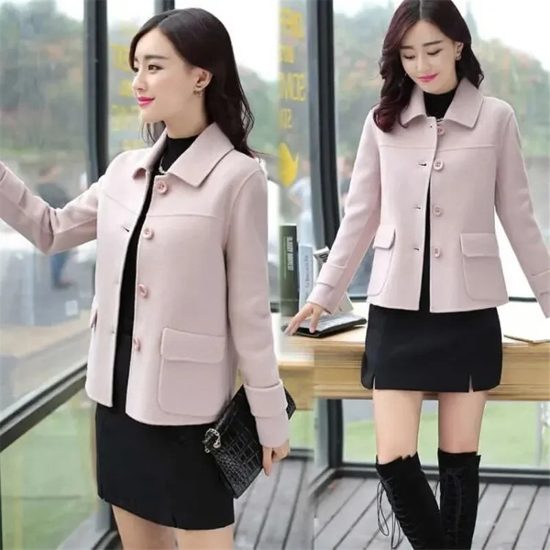 2025 Jesenný štvorcový obojok vlnená bunda femme single Breastd Tops Female Outwear Black Womenss Mass Woen Woin Short