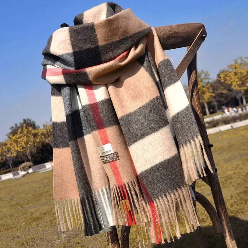 2025 Jeseň a zima Nové zahustené teplé štúdiá Plaid šatka Nordický štýl Simple Tassel ColoBlocking Cashmere Shawl