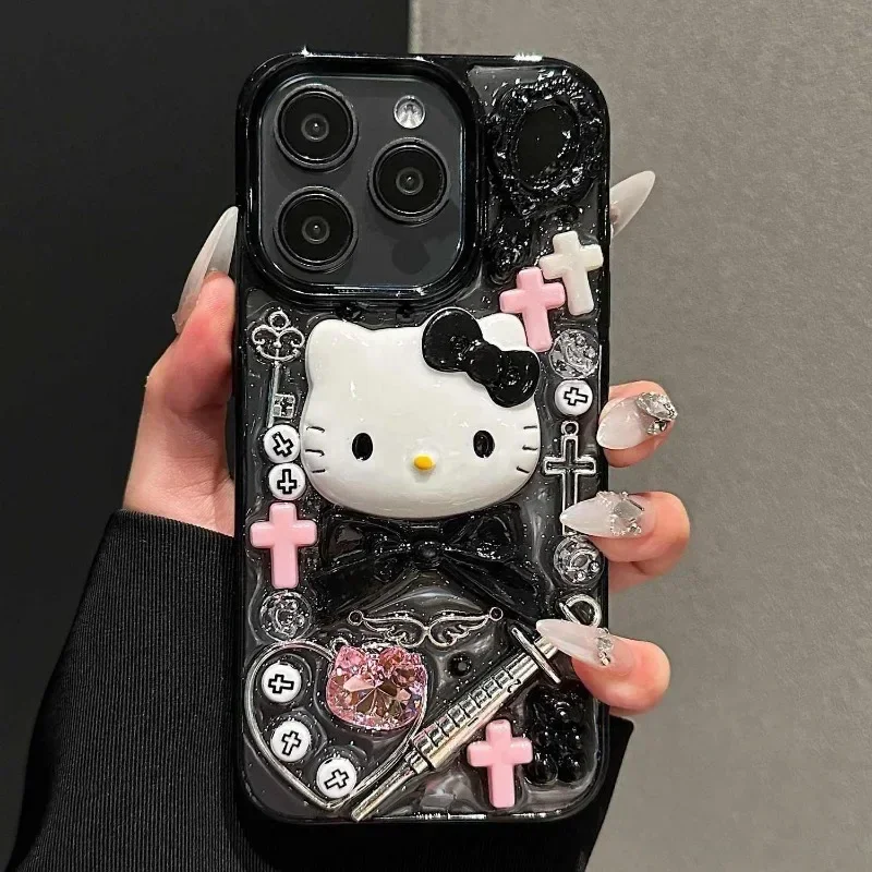 2025 Kawaii Hello Kitty Cartoon DIY Puzdro na telefón Vhodný pre iPhone 15 14 13 11 16Promax Y2K Cool Girl Anti Drop Transparent Case