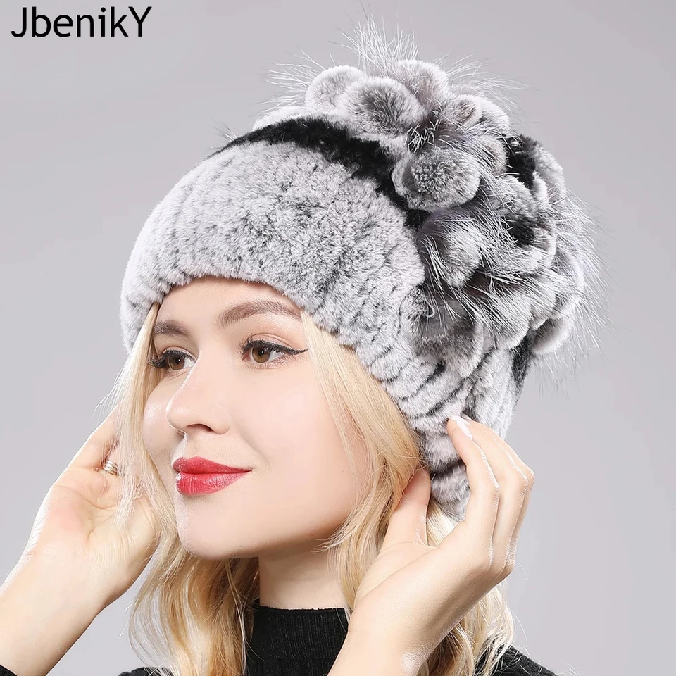 2025 kožušinový zimný klobúk pre ženy 100% Real Rex Rabbit Fox Fox Fur Hat Rex Rabbit Fur Caps Lady Winter Warm Heady Dámske kožušinové klobúky