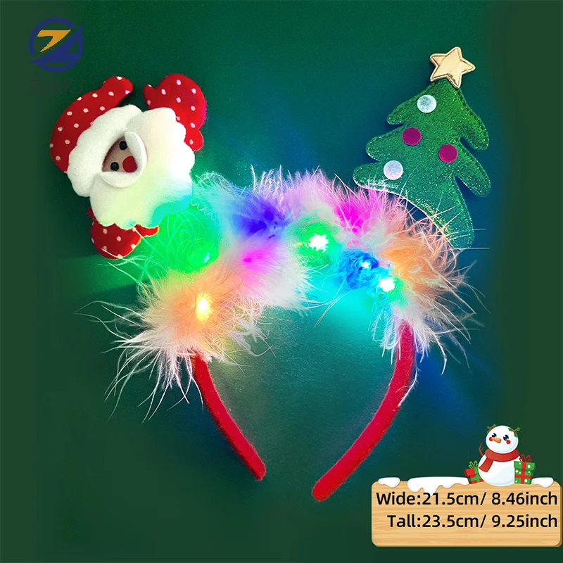 2025 LED vianočné perie čelenka Santa Claus Kader