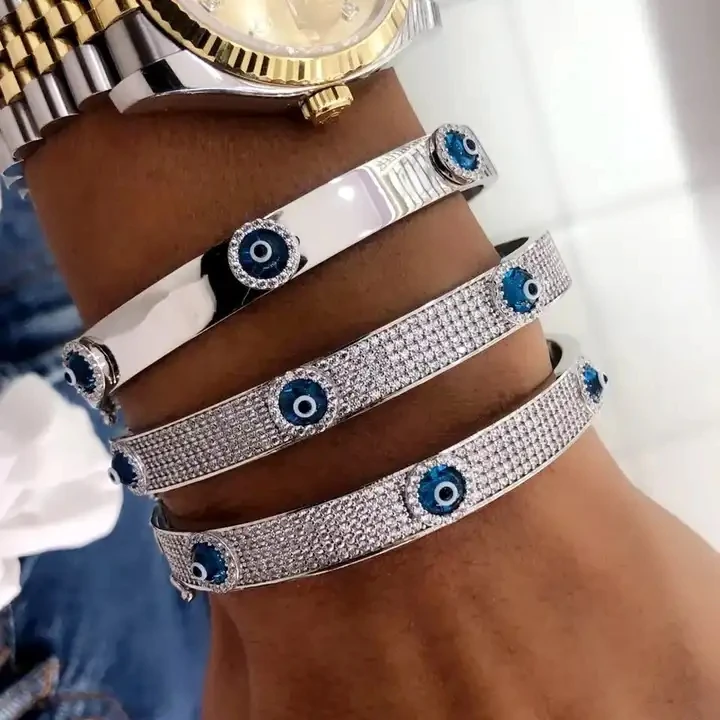 2025 Lucky Turkish Evil Eyes Ženy Muži Otvorené náramok 5a kubický zirkón Cz Sparking bling Fashion hip hop iced out šperky