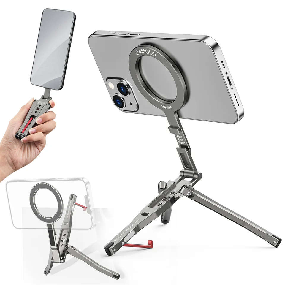 2025 Magnetický statív W s plotom namontovaný na ploche, ktorý je držiak na stôl pre studenú obuv pre Magsafe iPhone 16 15 14 13 12 12 Pro/Pro Max Android