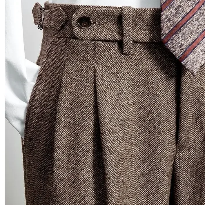 2025 mužov odev jesenná zima nová dlhá vlna Tweed Pohanky Muž Mužský pás Vysoký pás Pánske vrecká Straight Suit Pant U190
