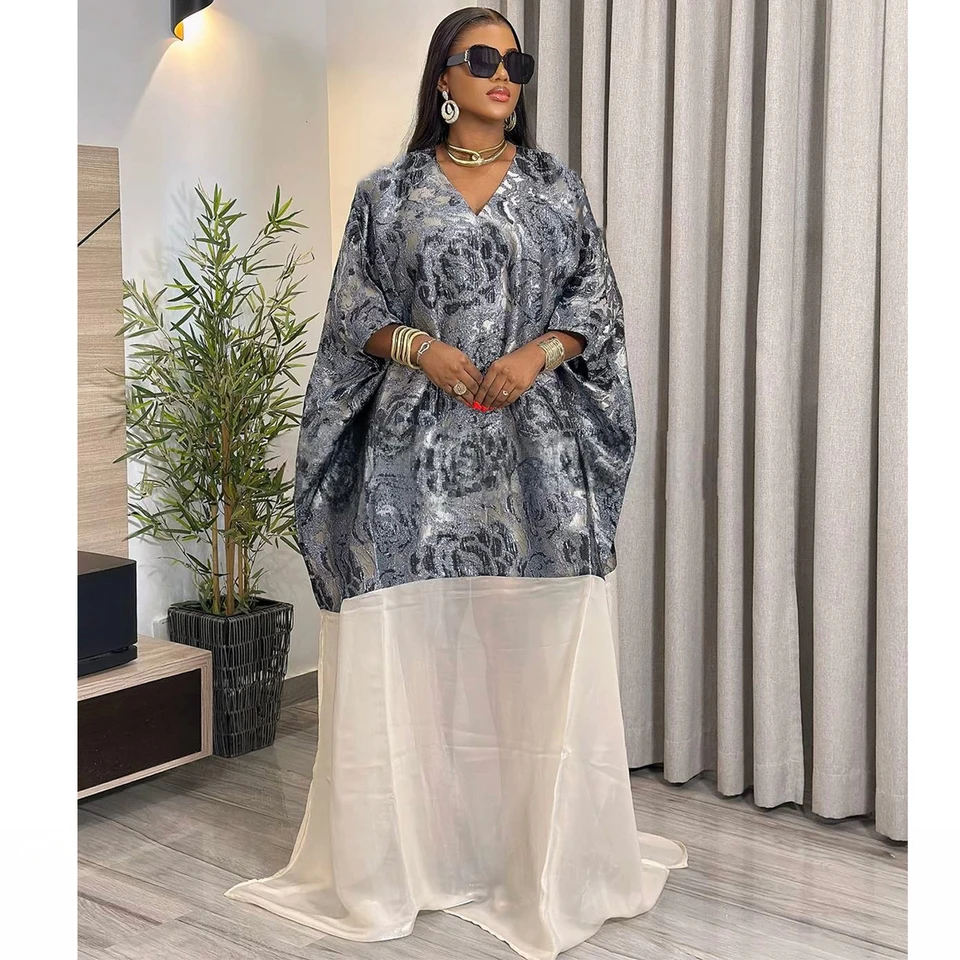 2025 najnovšie! Africké ženy svadobné šaty Brokátové vyšívanie a šifón Nigérijská Mali Lady Evening Party Gown Dashiki Rúch