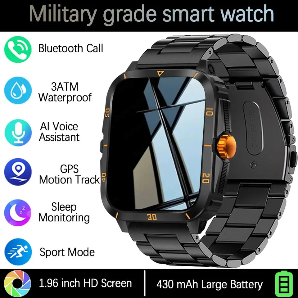 2025 New Smart Watch Men 1,96 palca obrazovky 3ATM vodotesná GPS Track 430 mAh Veľká batéria Bluetooth Call Sports Smartwatch Ženy