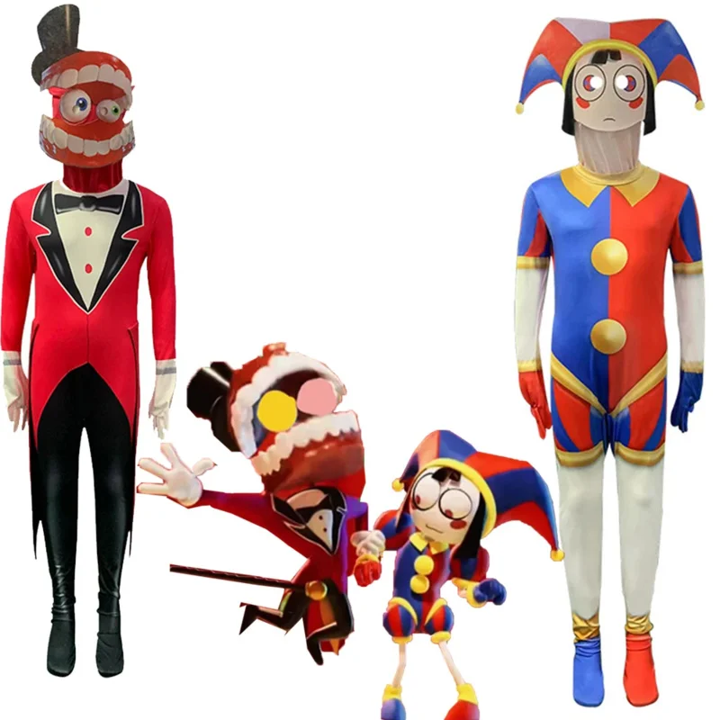 2025 NewDigital Cosplay kostým Úžasná cirkusová maska ​​kombinézy Pomni Jax Rabbit Dolls Clothing Fun Cartoon Suit Kids chra aa