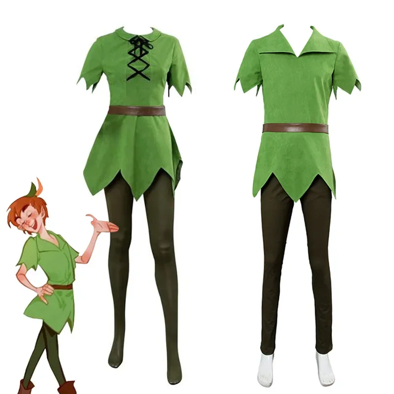 2025 Newmovie Peter Pan Cosplay Hat Green Elf Uniforma Dospelé deti Halloween Karneval kostýmy luxusné obleky muži aa