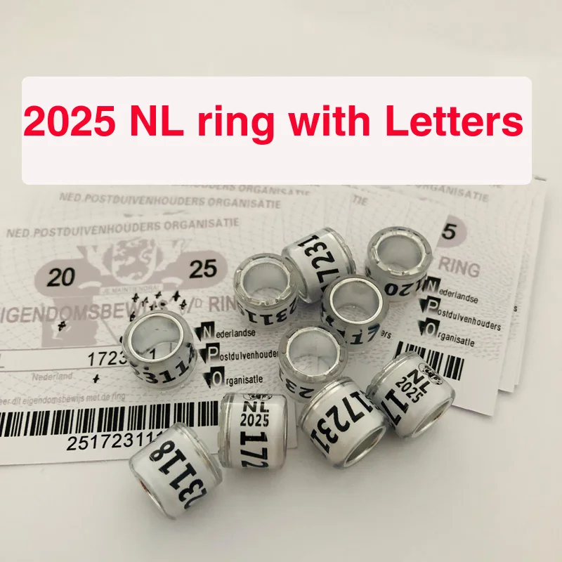 2025 NL Pigeon Rings s písmenami Karty Bird Ring 8 mm 50ks