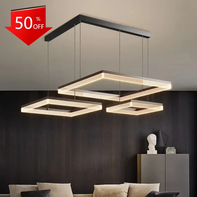 2025 Nordický moderný minimalistický štvorcový obývacia izba vedená lustrom jedá