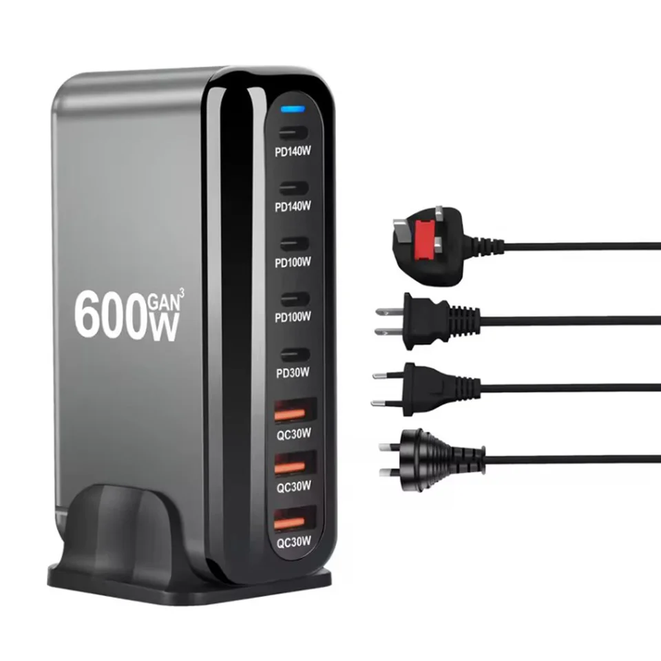 2025 NOVINKA 600W Gan Fast Charger 8-Port USB Typ C 5C3A PD Rýchle nabíjacie stanica PD3.1 Adaptér pre telefóny a tablety dropshipping
