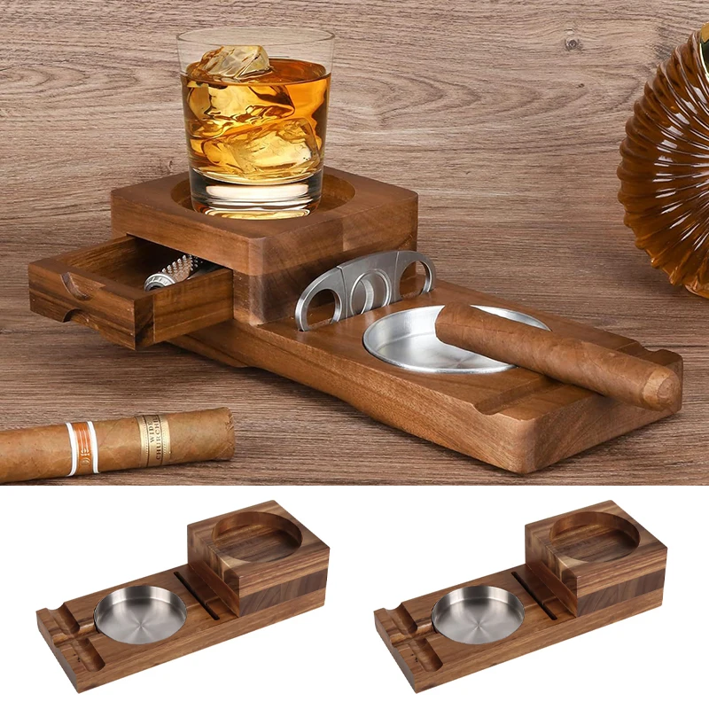2025 Nová drevená cigareta Popolňový nápoj masívne drevo Coaster Whisky podnosový držiak cigaru