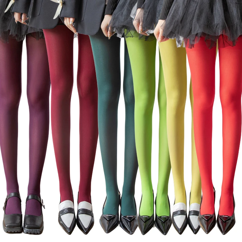 2025 Nová jarná dámska dámska 80D denier zamatový nepriehľadný pančucháče Dámy farebné pančuchy natiahnuté pančucháče Dopamínové farby