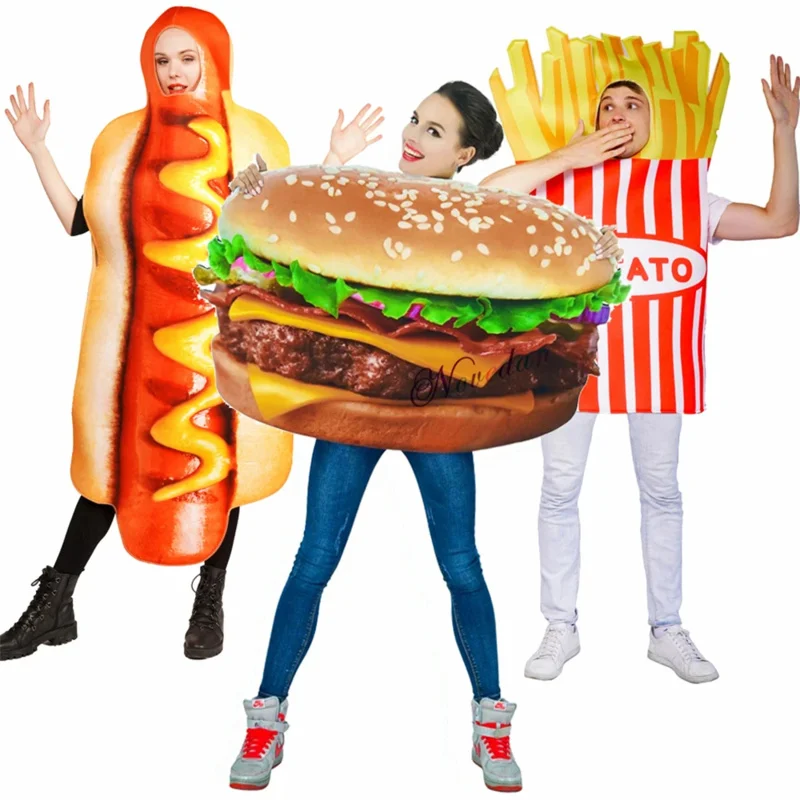 2025 Nová karnevalová párty vtipné jedlo Cosplay Halloween kostým dospelých rodinné šaty francúzske hranolky pizza hamburger klobása Hot d aa