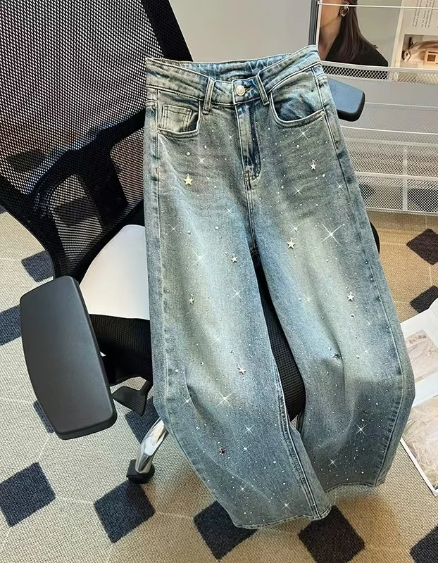 2025 Nová módna modrá hviezda kamienky Lady retro pouličné džínsy y2k harajuku hip hop gotické nohavice na ulici Wear Wear