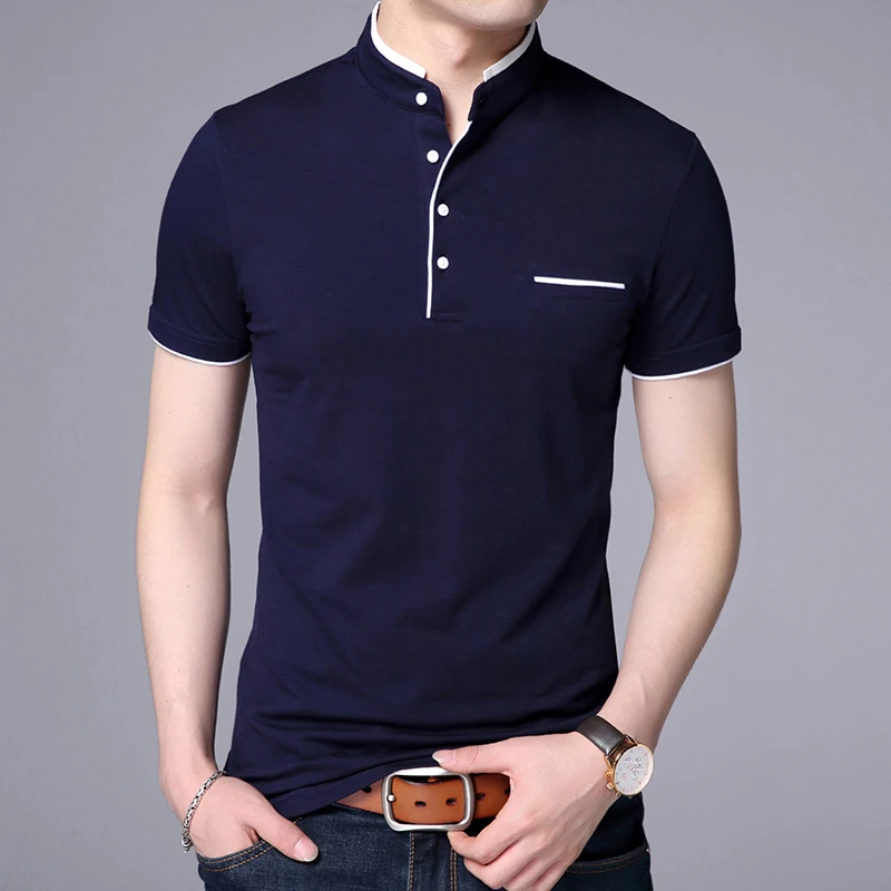 2025 Nová módna značka Polovina Pánsky letný mandarínový golier Slim Fit Solid Color Button Priedubné pola Príležitostné oblečenie
