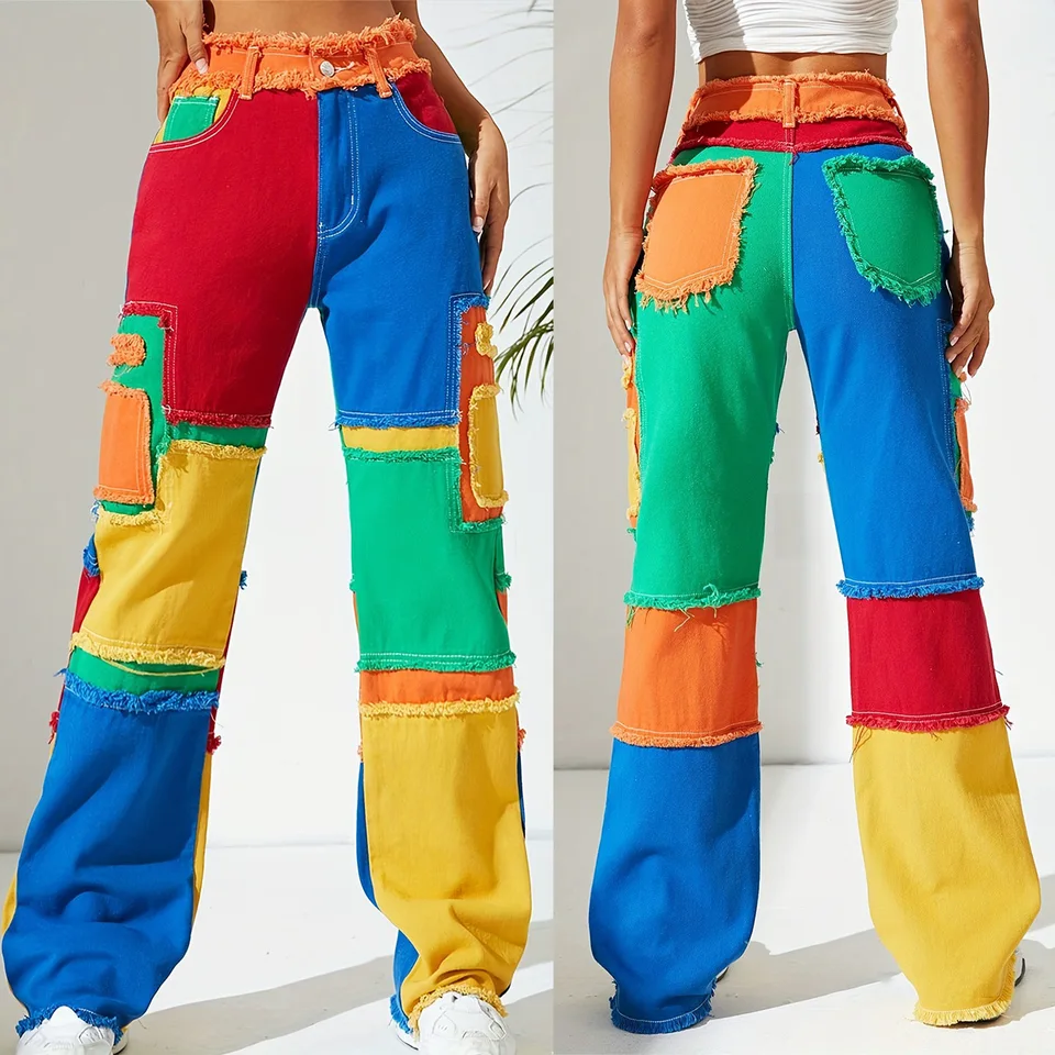 2025 NOVÉ BAGGY JEANS Ženy Otvorenie Otvorené surový okraj High pás Vysoké priame nohavice Ženské džínsy