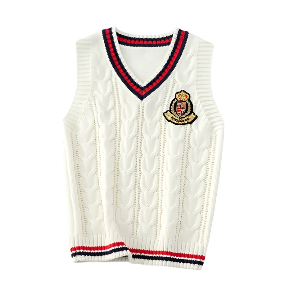 2025 Nové biele dievčatá a chlapci vest Sweater Škola bavlnená žltá batoľa vesta pre 1-14 rokov staré detské oblečenie