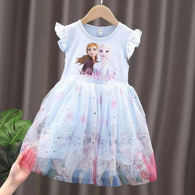 2025 Nové dievčatá Šaty lietajúce rukávy Disney Kids oblečenie leto pre deti mrazené elsa princezné šaty na párty šaty móda
