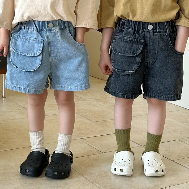 2025 Nové letné deti Denim Shorts Boys Dievčatá Karikatúra uvoľnené príležitostné nohavice batoľa Elastické pásy Krátke nohavice 1-8 rokov detské oblečenie