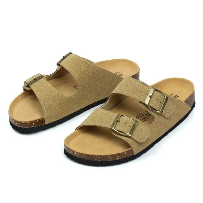 2025 Nové letné módy Ženy Cork Slipper Suede Leather Mule Clogs Casual Buckle Non-Slip Outside Nubuck Kožená šmykľavka na snímkach