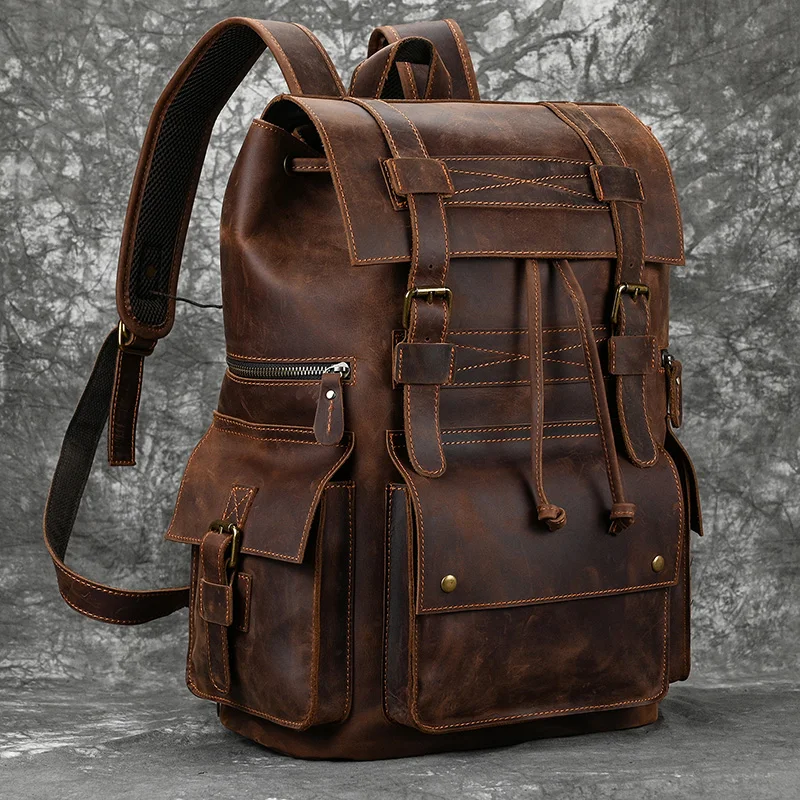 2025 NOVÉ PRÍRUČKY PRÍSTUPOVÝ BATKA PRE MEN Muž Muž Originálny kožený laptop cestovanie batohu 17 palcov Daypack Shoold Bag Muži Muž Veľký