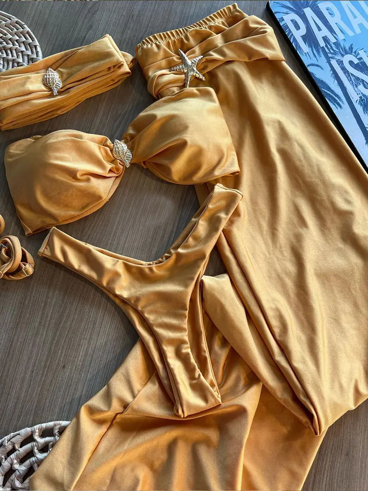 2025 Nové sexy burgundské bikiny súpravy so zlatým detailom- topánok s vysokými dnami, ideálne pre letnú pláž a bazénové večierky