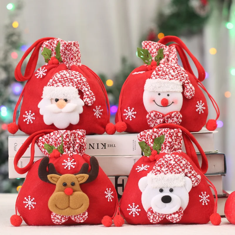 2025 Nové vianočné santa vrece deti vianočné darčeky Candy Pančie taška vynikajúca Santa Claus tlačená ľanová bielizeň vianočná taška na cukrovinky