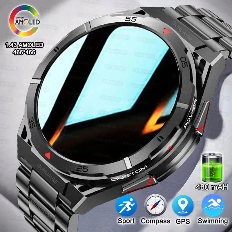 2025 Nové vonkajšie vojenské inteligentné hodinky Men GPS Track Witerproof 480 mAh Monitor Bluetooth Call Call 170+ Sports Fitness náramok