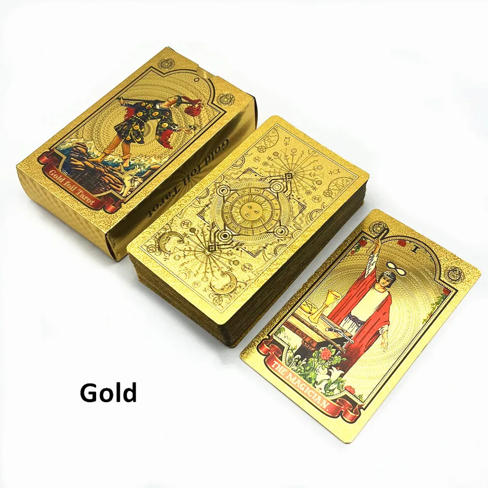 2025 Nový 1 paluba plastových zlatých fólií Taroty Black Retro s sprievodcom kniha Oracle Witerprope Board Game Astrológia darček L742