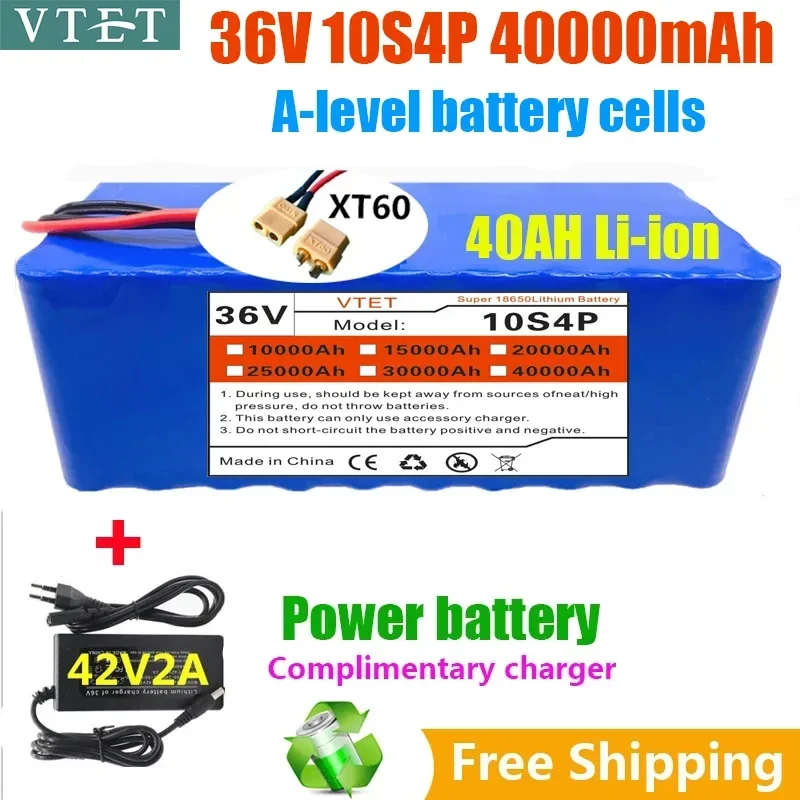 2025 NOVÝ 36 V XT60 10S4P 40AH BATÍCIA 1 000W Vysoko výkonná batéria Vysoko kvalitná 18650 batéria BMS+42V nabíjačka DIY Výroba