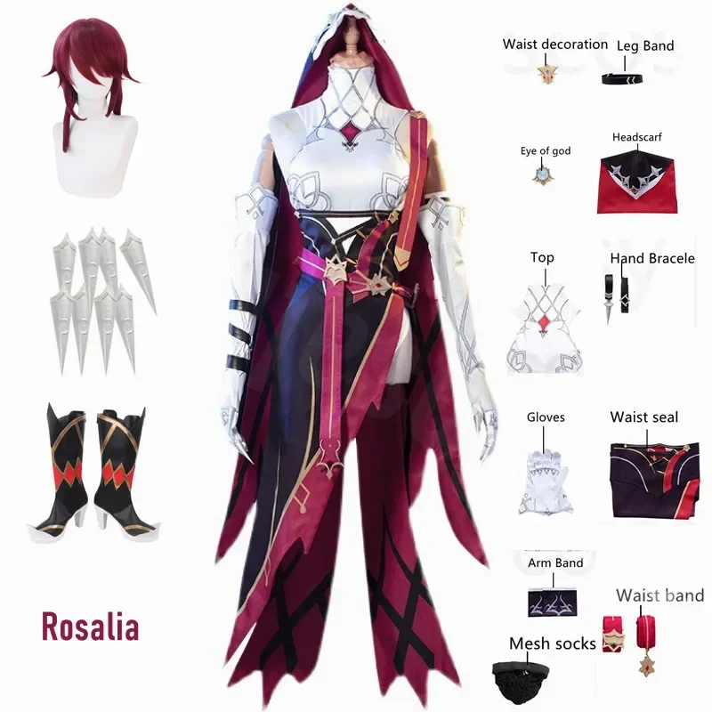 2025 Nový Genshin Impact Rosaria Cosplay kostým sexy unisex hra Rola Hracie odevy Plné súpravy Červené parochňové topánky Nun Uniform Ro AA