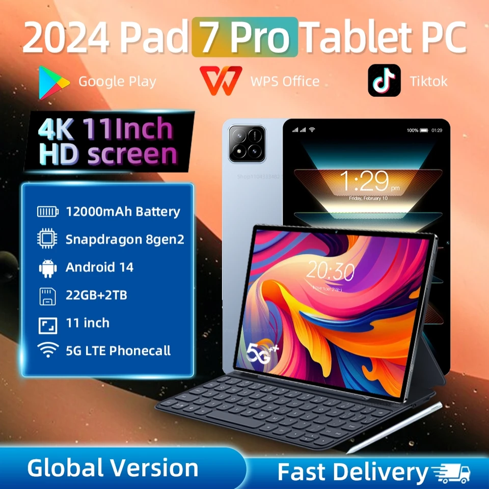 2025 Original Pad 7 Pro Snapdragon 8 Gen 2 Global Version Tablet PC Android 14 16 GB+1TB Dual SIM karta 11 palcov WiFi HD 4K MI Tab