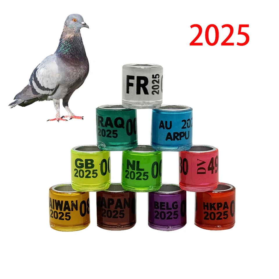 2025 Pigeon Foot prsteň 8 mm s číslami s číslami hliníkový plastový vtáčatého prsteňa Multicolor Bird Supplies Training Tool 50 PCS