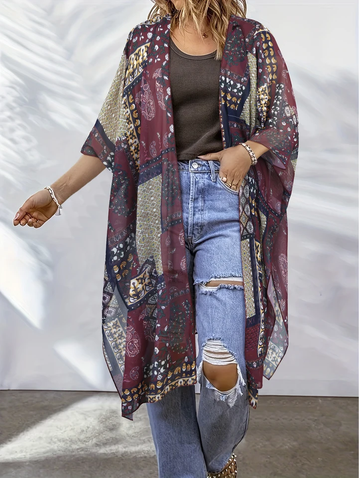 2025 plážové opotrebovanie luxusného dámskeho spoločenského košele móda Top 3D tlačené batwing rukávy šifón Kimono plavky pre ženy