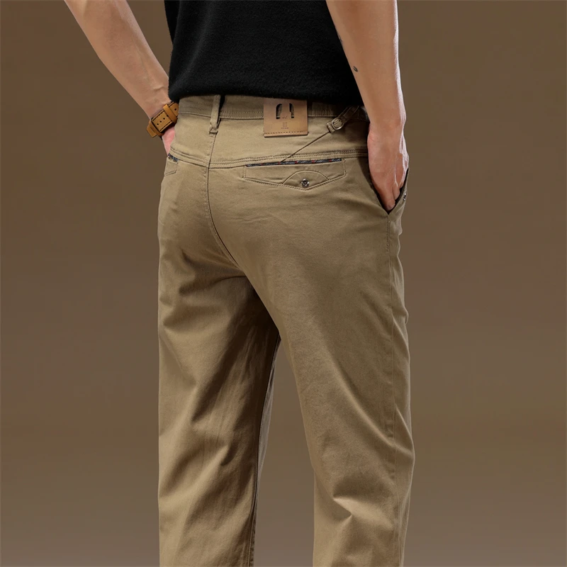 2025 Pánske vysokokvalitné čisto bavlnené klasické tuhé farby Príležitostné nohavice Business Stretch Cotton Slim Straight Brand nohavice Muž