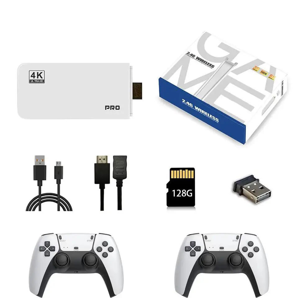 2025 Retro Game Console Stick 128G Classic Video Games 4K HDMI Vstavané 23 emulátorov 20000+ Games Plug & Play s 2 radičmi