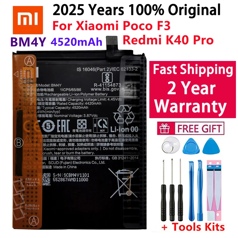 2025 rokov 100% Pôvodná 4520 mAh BM4Y batéria pre Xiaomi POCO F3 Redmi K40 PRO K40PRO BATÉRIE BATERIA+Nástroje zadarmo Rýchle preprava