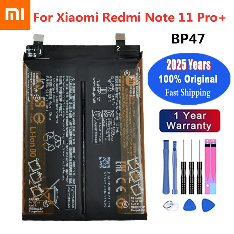 2025 rokov 4500 mAh 100% Orginal BP47 batéria pre Xiaomi Redmi Note 11 Pro + / Redmi Note 11 Plus Plus Phone Batters + Tools na sklade