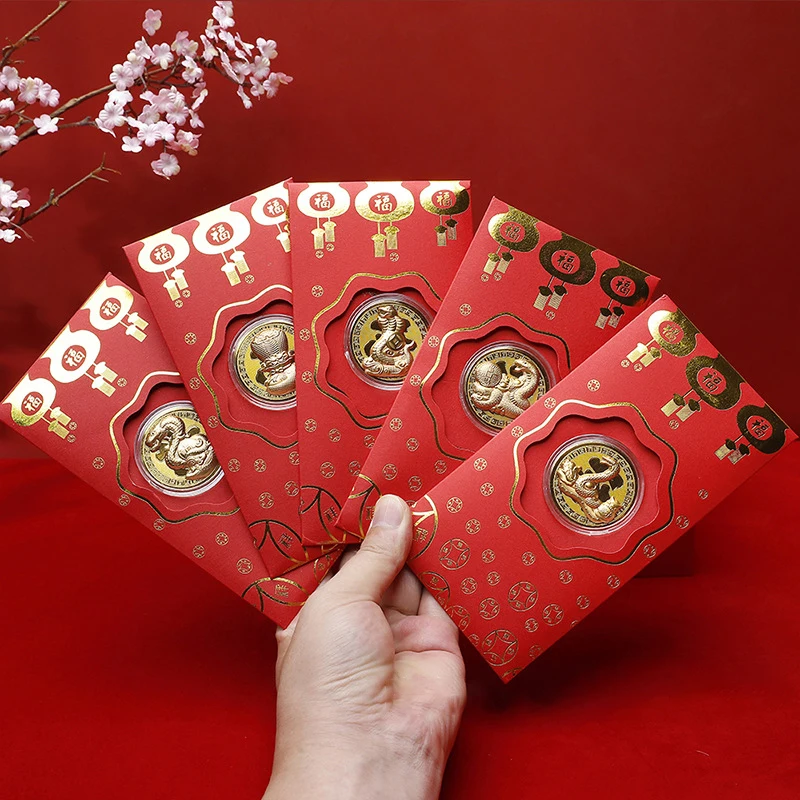 2025 Snake Spring Gold Foil Pamätné mince Červený obálka Čínsky jarný festival Lucky Money Money vrecká Nový rok darčeky