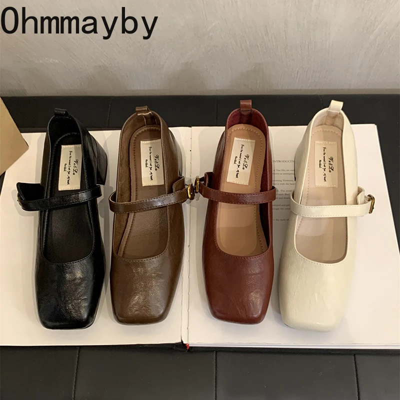 2025 Spring Square Toe Žena Mary Jane Shoes Husté podpätky Elegantné vonkajšie ženské topánky Zapatos de Mujer