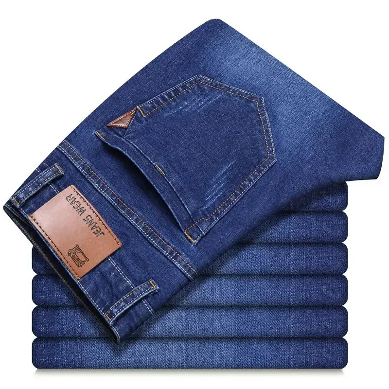 2025 SpringClassic Fashion Pánske čierne modré džínsové nohavice Nové tenké mužské obchodné mužské odevy Denim nohavice