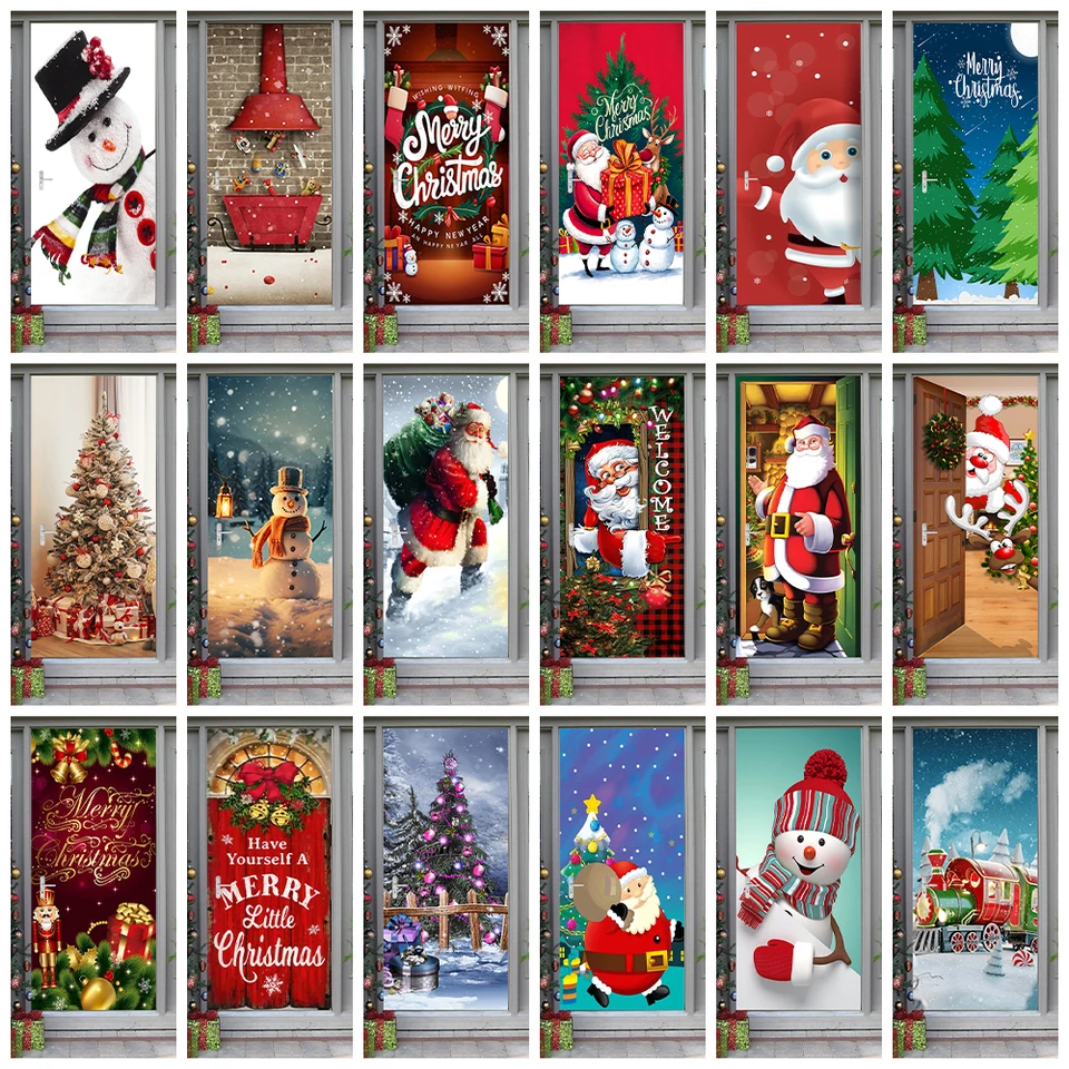 2025 Veselé vianočné série Nový rok Nálepka na dvere Creative Santa Claus Elk Design Entrance Wrap Cover Cover Festival Dekorácie